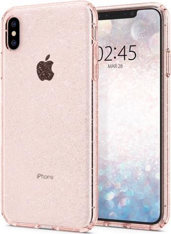 Противоударен Блестящ Калъф за iPhone XS Max, Spigen Liquid Crystal Glitter Quartz Case, Розов