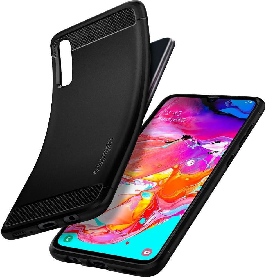 Противоударен Силиконов Калъф за Samsung A70, Spigen Rugged Armor Case, Черен (2)