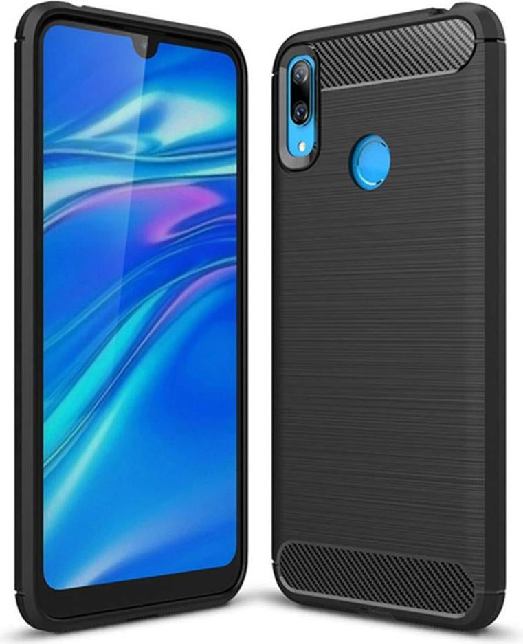 Противоударен Силиконов Калъф за Huawei Y7 2019, Forcell Carbon Case, Черен