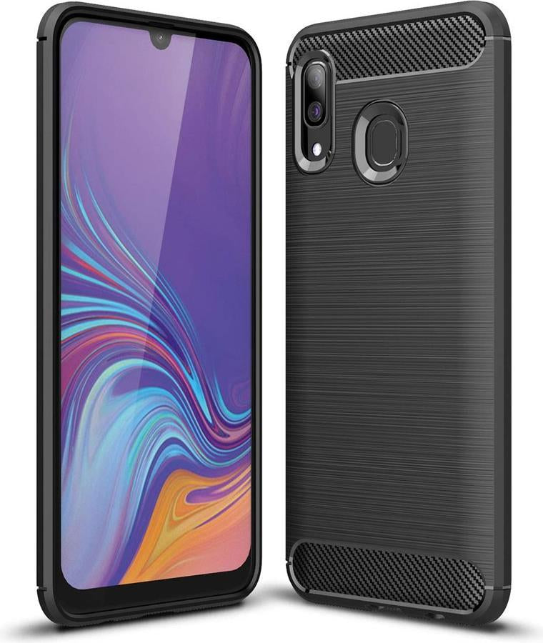 Противоударен Силиконов Калъф за Samsung A40, Forcell Carbon Case, Черен