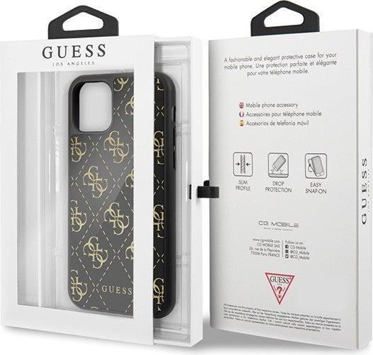 Луксозен Кожен Калъф за iPhone 11 Pro Max, Guess 4G Gliter Case, Черен (7)
