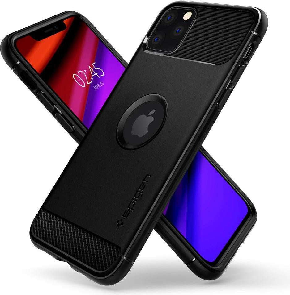 Противоударен Силиконов Калъф за iPhone 11 Pro, Spigen Rugged Armor Case, Черен (5)