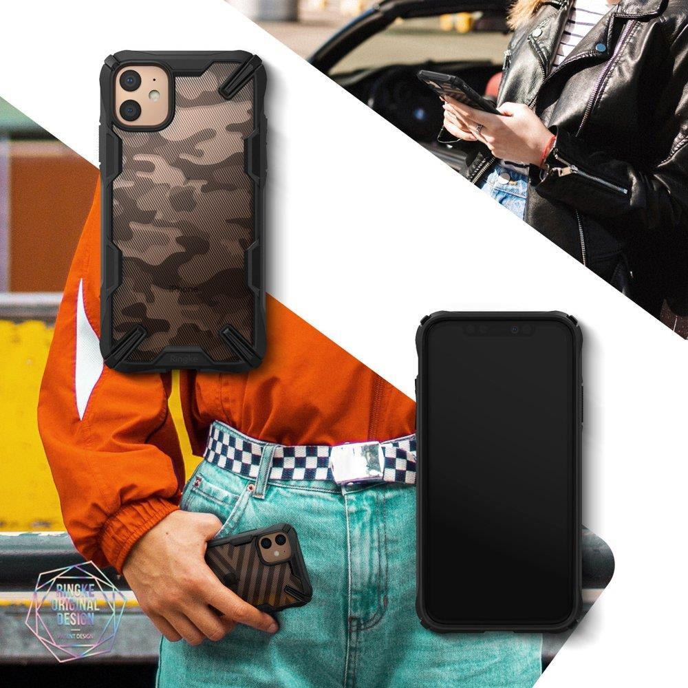 Противоударен Хибриден Калъф за iPhone 11, Ringke Fusion X Camouflage Case, Черен (5)