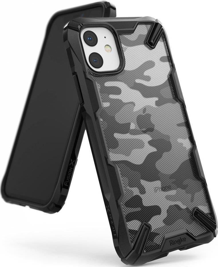 Противоударен Хибриден Калъф за iPhone 11, Ringke Fusion X Camouflage Case, Черен