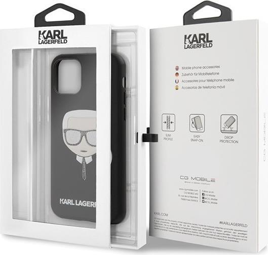 Луксозен Калъф за iPhone 11, Karl Lagerfeld Iconik Glitter Embossed Case, Черен (6)
