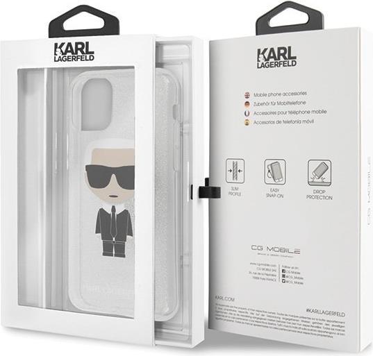 Луксозен Калъф за iPhone 11, Karl Lagerfeld Glitter Iconik Case, Сребрист (6)