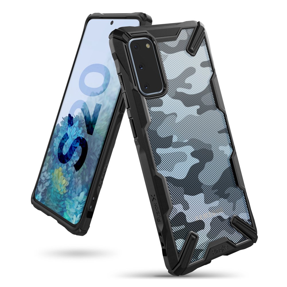 Противоударен Хибриден Калъф за Samsung S20, Ringke Fusion X Camouflage Case, Черен