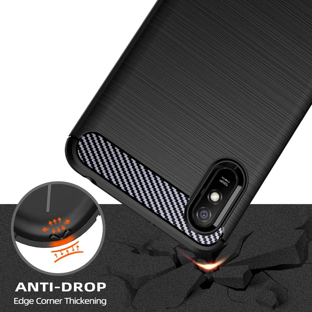 Противоударен Силиконов Калъф за Xiaomi Redmi 9A, Forcell Carbon Case, Черен (4)