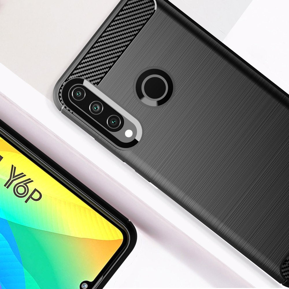 Противоударен Силиконов Калъф за Huawei Y6P, Forcell Carbon Case, Черен (3)