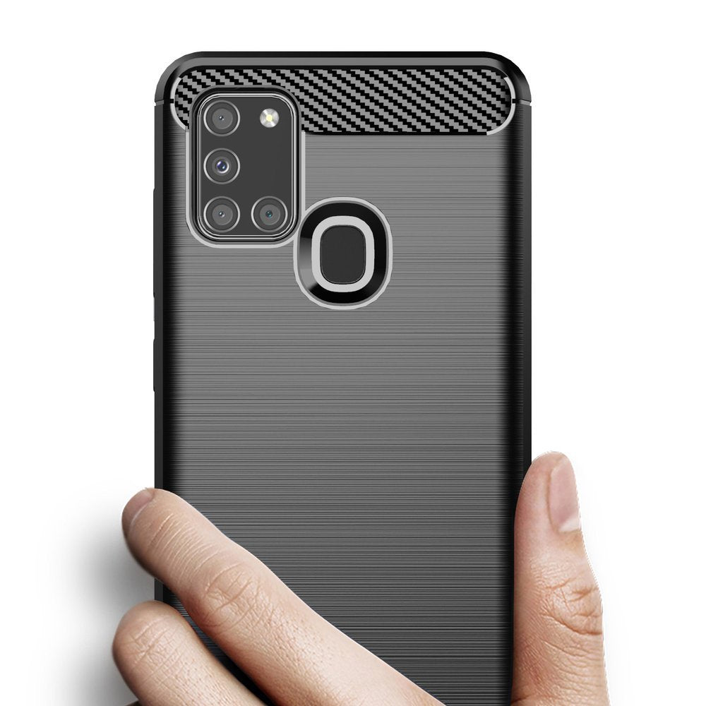 Противоударен Силиконов Калъф за Samsung A21S, Forcell Carbon Case, Черен (2)