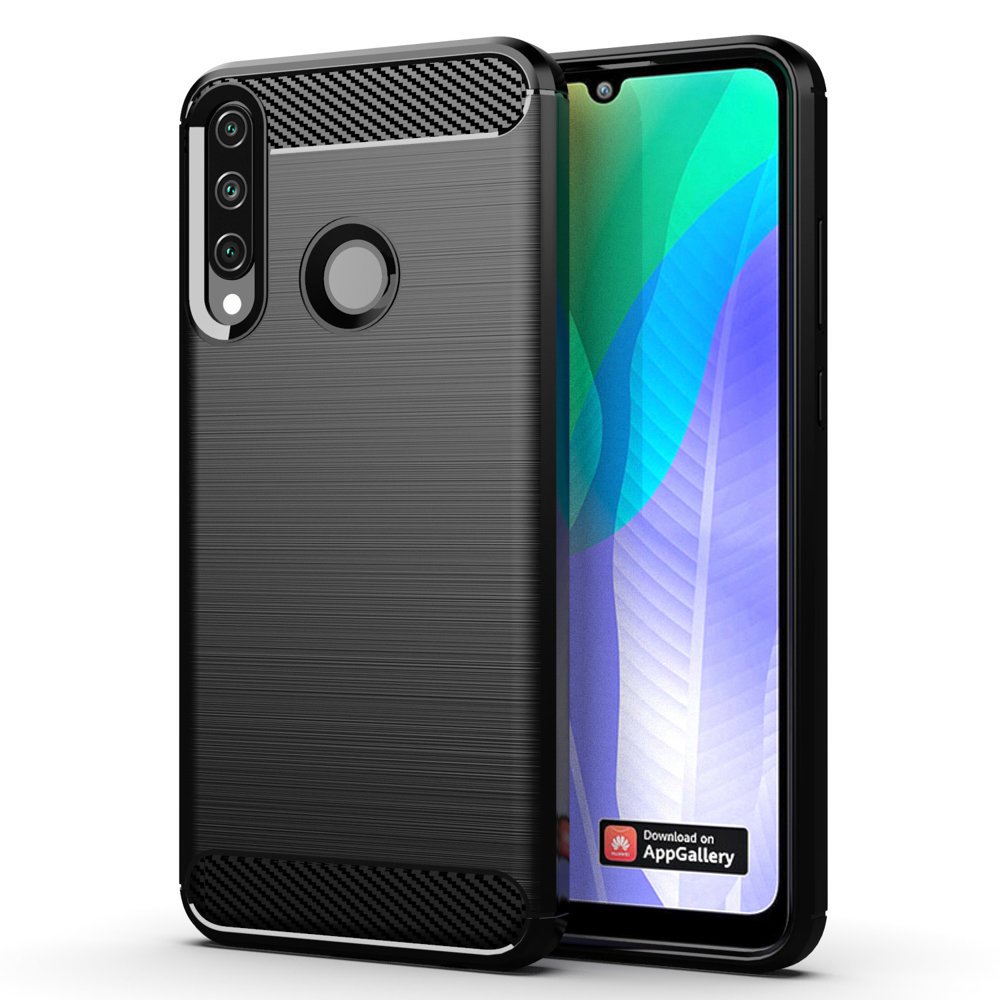 Противоударен Силиконов Калъф за Huawei Y6P, Forcell Carbon Case, Черен