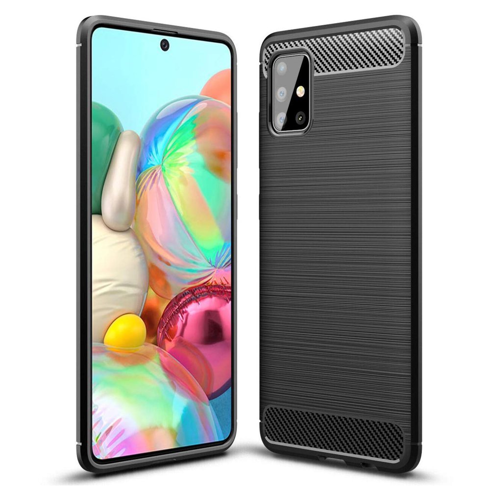 Противоударен Силиконов Калъф за Samsung A71, Forcell Carbon Case, Черен