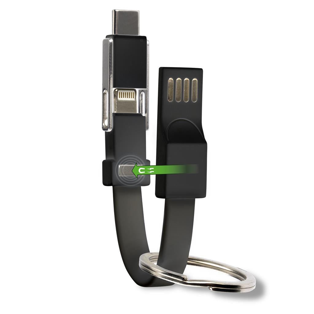 Универсален Кабел (къс), 4Smarts 3in1 Keyring 5 cm, Черен