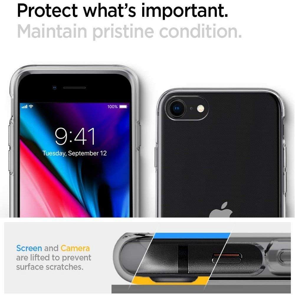 Противоударен Силиконов Калъф за iPhone SE 2022/2020 8/7, Spigen Liquid Crystal Case, Прозрачен (3)