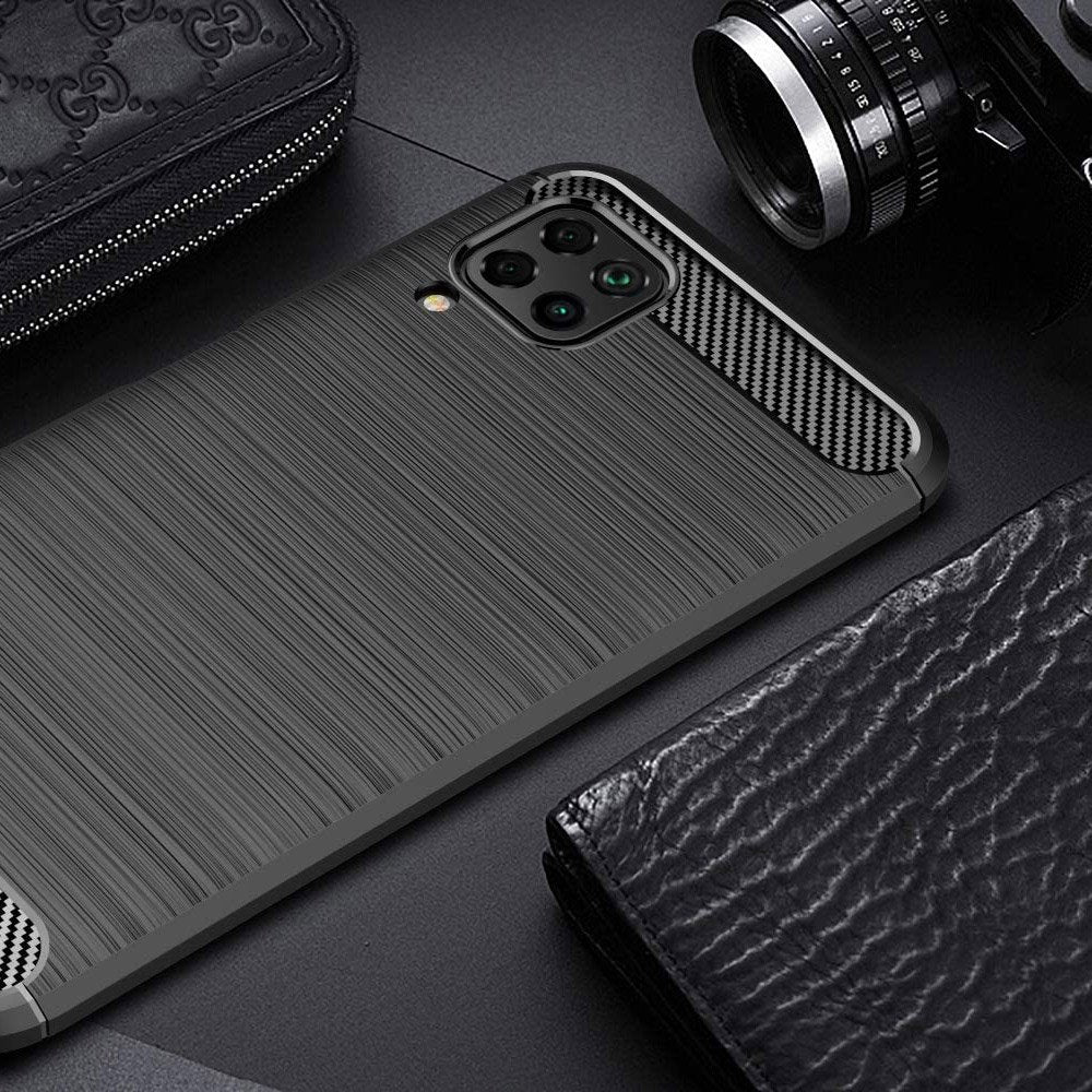 Противоударен Силиконов Калъф за Huawei P40 Lite, Forcell Carbon Case, Черен (5)