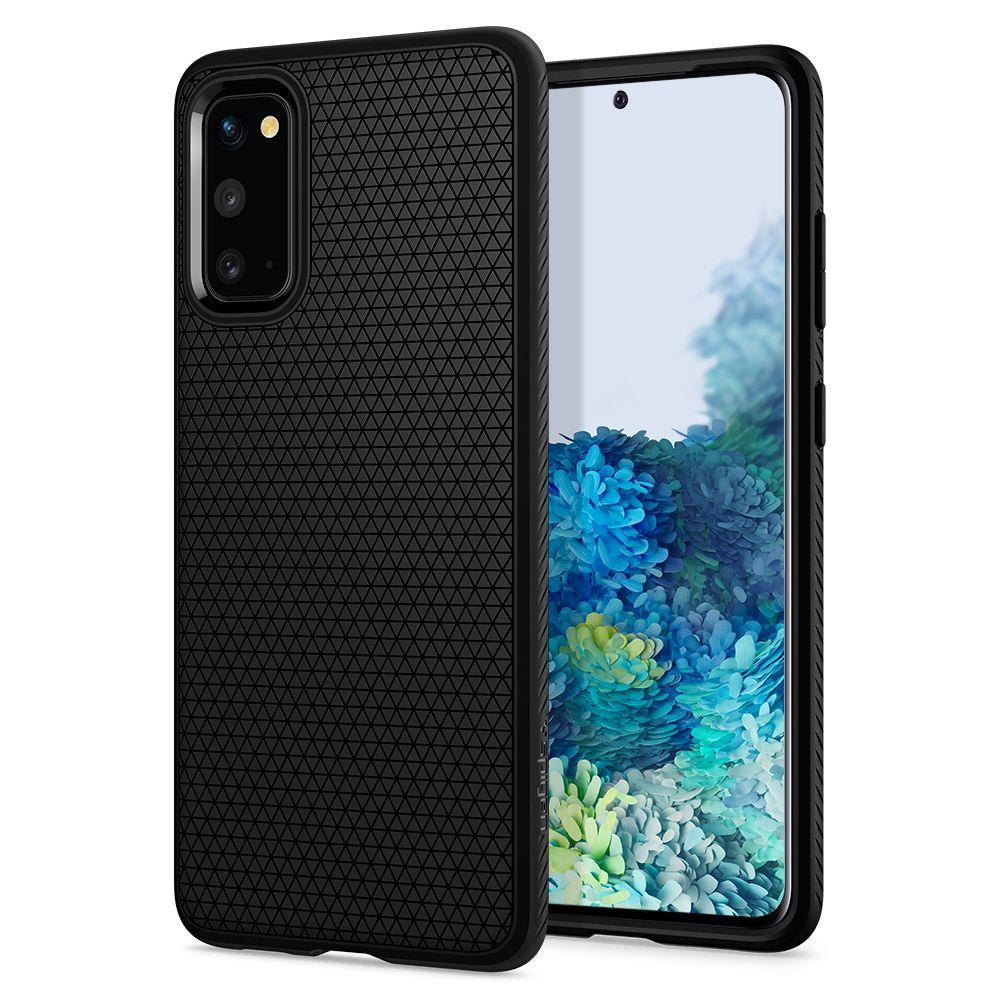 Противоударен Силиконов Калъф за Samsung S20, Spigen Liquid Air Case, Черен