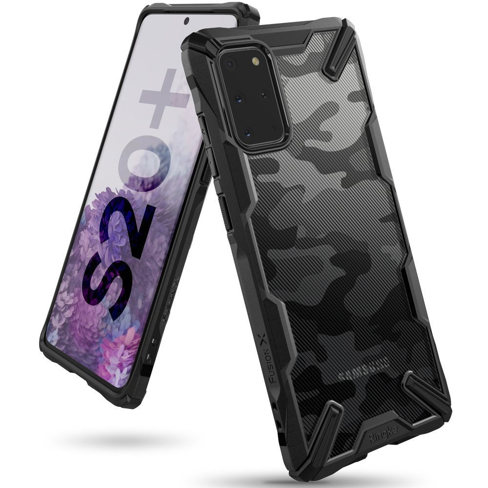 Противоударен Хибриден Калъф за Samsung S20 Plus, Ringke Fusion X Camouflage Case, Черен