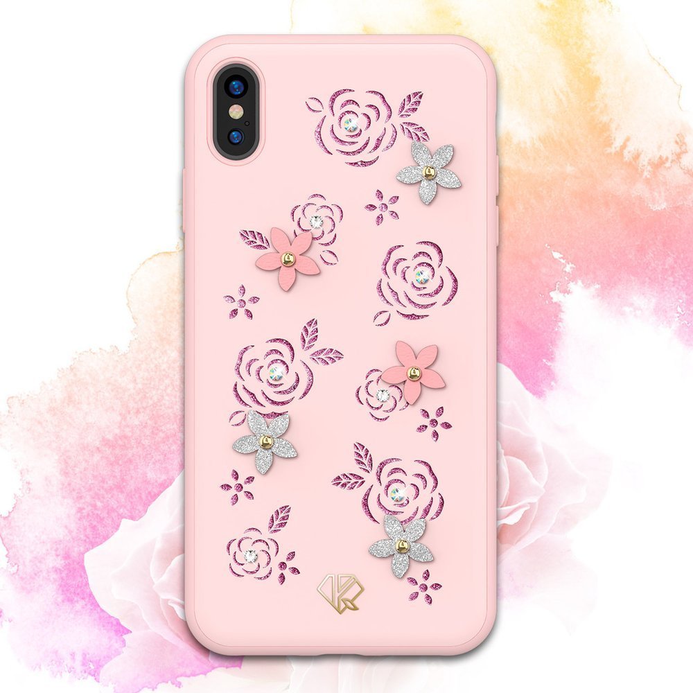 Калъф с Камъни Swarowski за iPhone XS/X, Kingxbar Petal Case, Розов