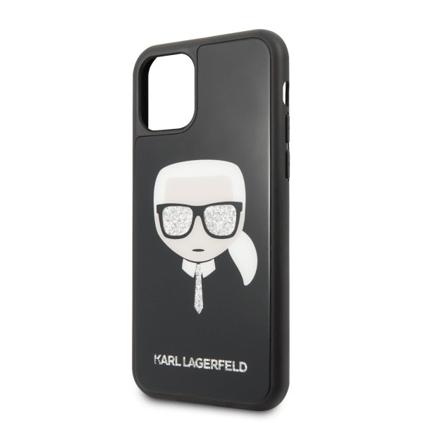 Луксозен Калъф за iPhone 11 Pro, Karl Lagerfeld Iconic Glitter Head Case, Черен (2)