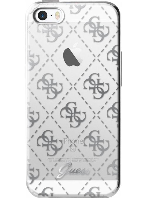 Луксозен Силиконов Калъф за iPhone SE/5s/5, Guess Silicone Case, Сребрист
