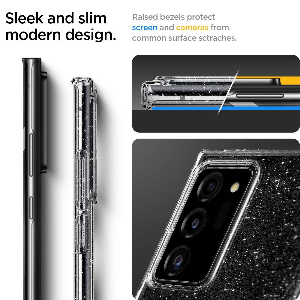 Противоударен Блестящ Калъф за Samsung Note 20, Spigen Liquid Crystal Glitter Quartz Case, Прозрачен (4)