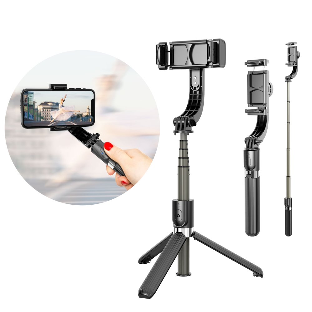 Блутут Селфи Стик с Трипод и Стабилизация, Gimbal Controll Wireless Stand, Черен (9)