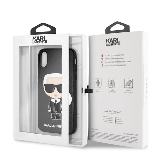 Луксозен Кожен Калъф за iPhone XS/X, Karl Lagerfeld Body Case, Черен (3)
