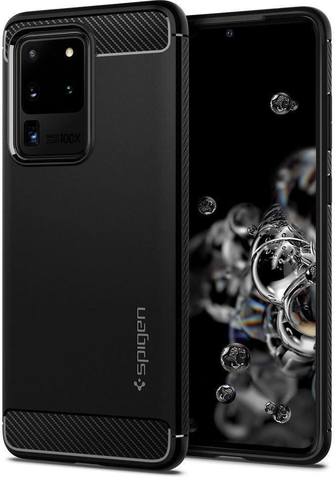 Противоударен Силиконов Калъф за Samsung S20 Ultra, Spigen Rugged Armor Case, Черен