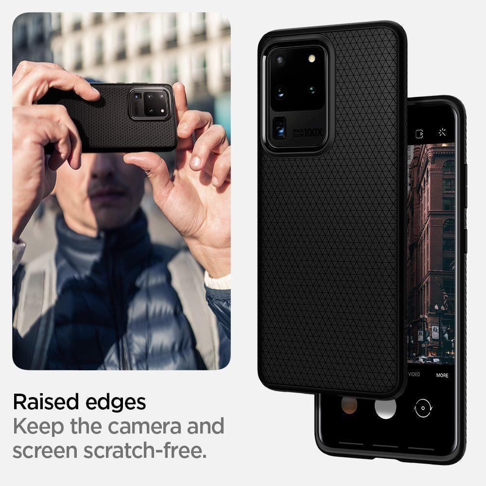 Противоударен Силиконов Калъф за Samsung S20 Ultra, Spigen Liquid Air Case, Черен (2)