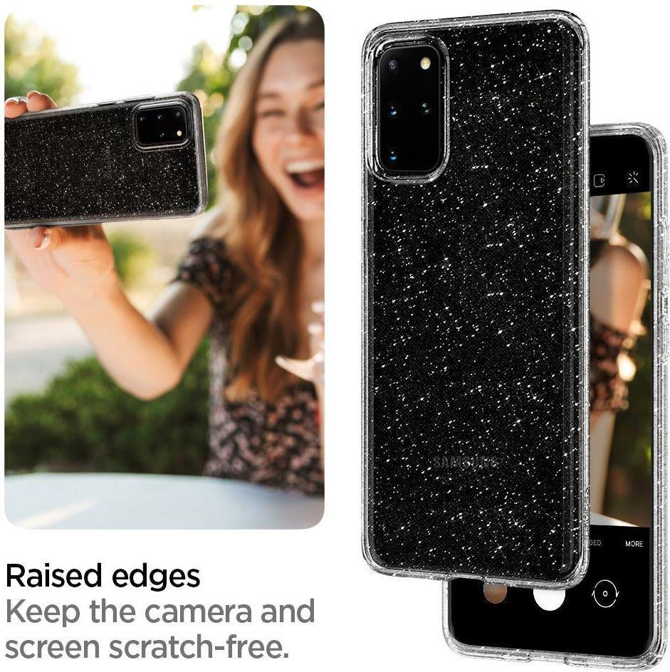 Противоударен Блестящ Калъф за Samsung S20 Plus, Spigen Liquid Crystal Glitter Quartz Case, Прозрачен (6)
