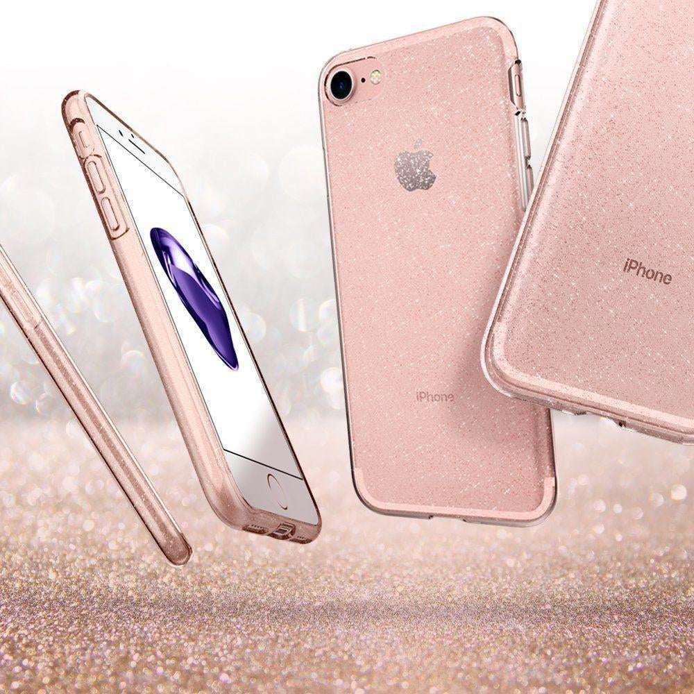 Противоударен Блестящ Калъф за iPhone SE 2022/2020 8/7, Spigen Liquid Crystal Glitter Quartz/Case, Розов (3)