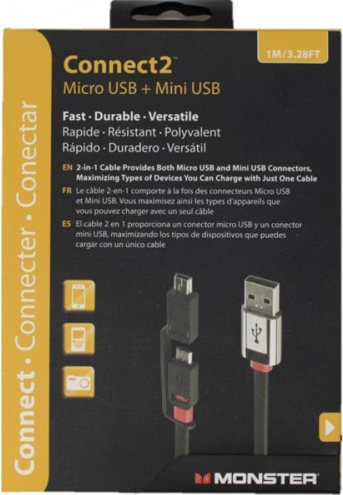 Mini-USB Кабел, Monster Combo Mini USB & micro-USB 1m, Черен (2)