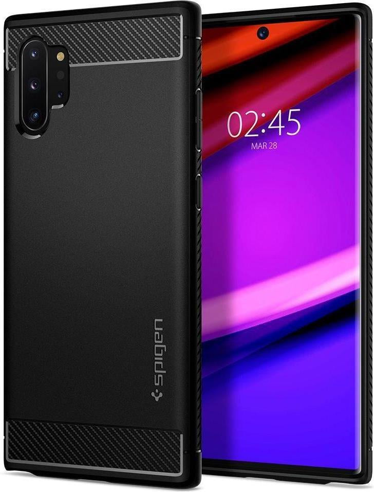 Противоударен Силиконов Калъф за Samsung Note 10 Plus, Spigen Rugged Armor Case, Черен