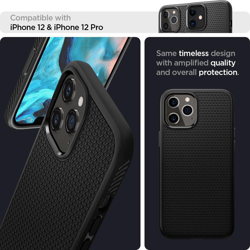 Противоударен Силиконов Калъф за за iPhone 12 Pro Max, Spigen Liquid Air Case, Черен (4)