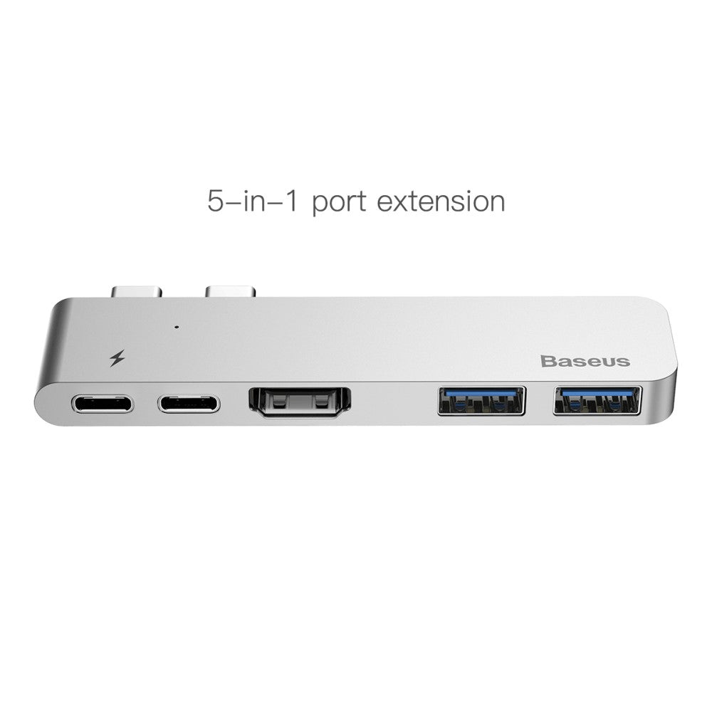 Хъб за Macbook Pro, Baseus Thunderbolt C+ Dual USB-C/HDMI/2x USB 3.0, Сив (2)