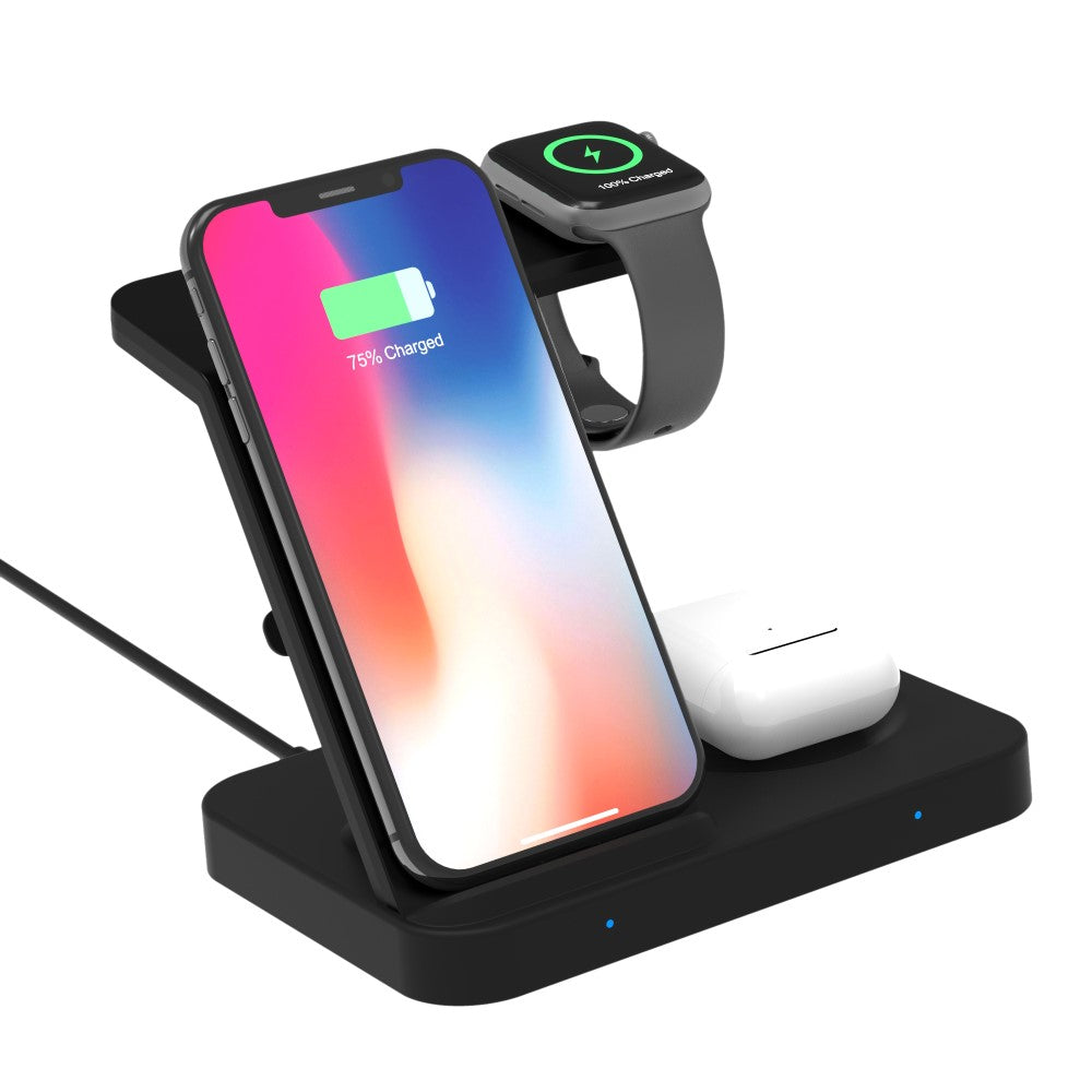 Безжично Зарядно за Apple Watch, Tech-Protect iPhone и Airpods, Wireless Station 3in1 15W, Черен