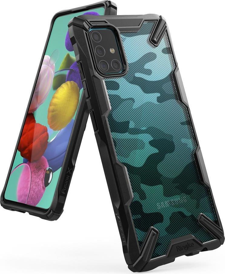 Противоударен Хибриден Калъф за Samsung A71, Ringke Fusion X Camo, Черен