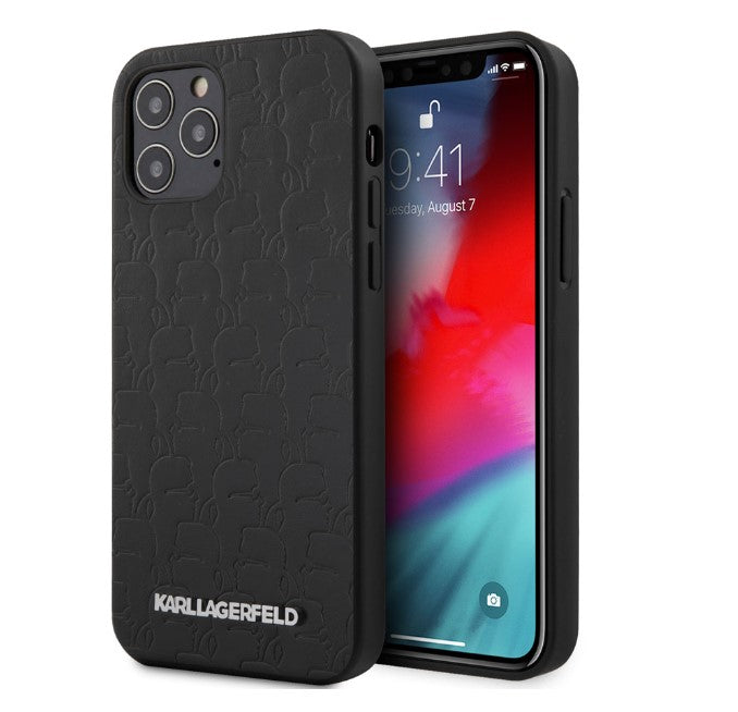 Луксозен Кожен Калъф за iPhone 12/Pro, Karl Lagerfeld Head Case, Черен