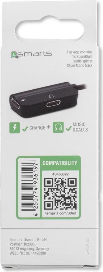Аудио Адаптер за iPhone и iPad, 4Smarts Soundsplit Lightnig x 2, Черен (2)