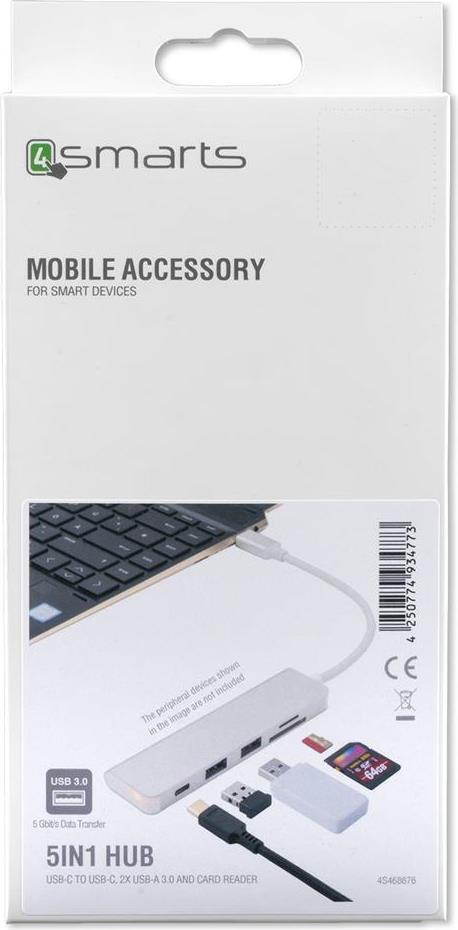 Хъб за Macbook и Лаптопи, 4Smarts Hub USB-C 5in1 to USB3.0/ Card Reader, Сив (4)