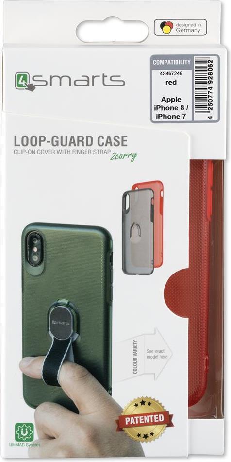 Калъф с Лента за Ръка за iPhone SE 2022/2020 8/7, 4Smarts Loop Guard Case, Червен (5)