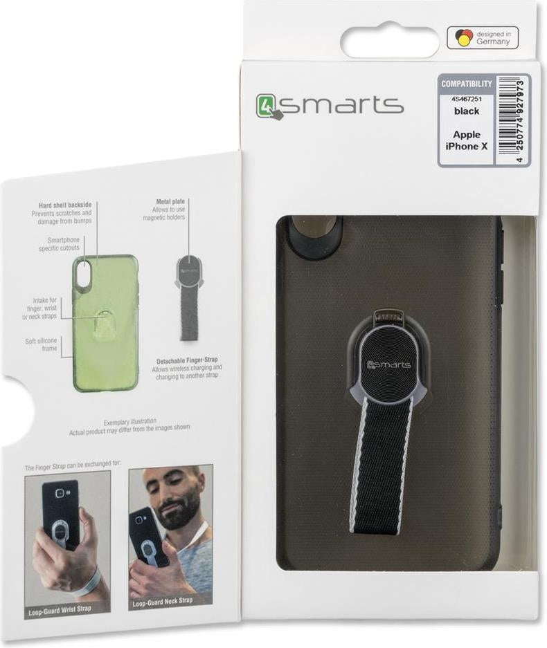 Калъф с Лента за Ръка за iPhone XS/X, 4Smarts Loop Guard Case, Черен (6)