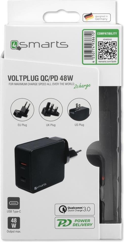 Бързо Зарядно за Macbook и iPad, 4Smarts 220v Set Voltplug Power Delivery 48w, Черен (6)