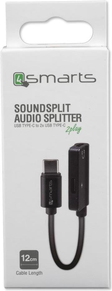 Аудио Адаптер, 4Smarts Soundsplit USB-C to USB-C & USB-C, Черен (4)
