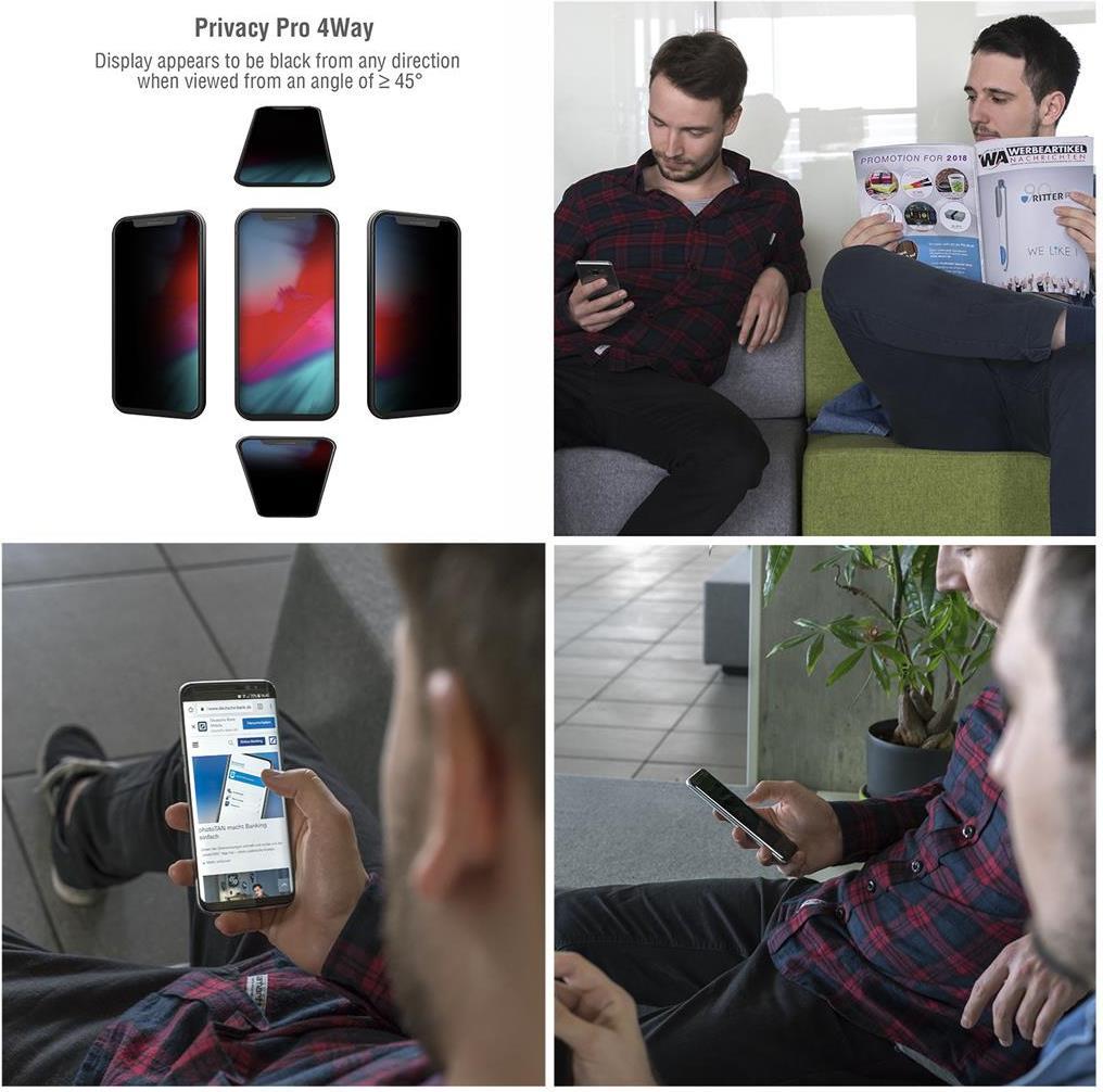 Anti-Spy Стъклен Протектор за iPhone 11 Pro/XS/X, 4Smarts 3D Privacy Pro Glass, Черен (3)