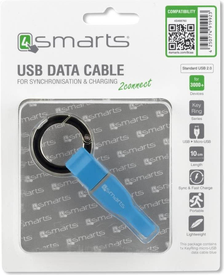 USB Кабел Ключодържател (къс), 4Smarts micro-USB Keyring 0.1m, Син (4)