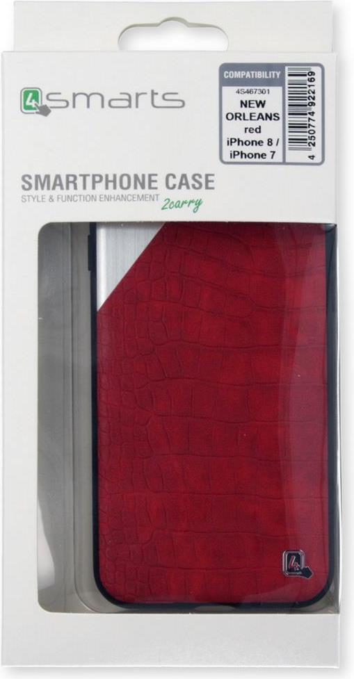 Кожен Хибриден Калъф за iPhone SE 2022/2020 8/7, 4Smarts New Orleans Case, Червен (3)
