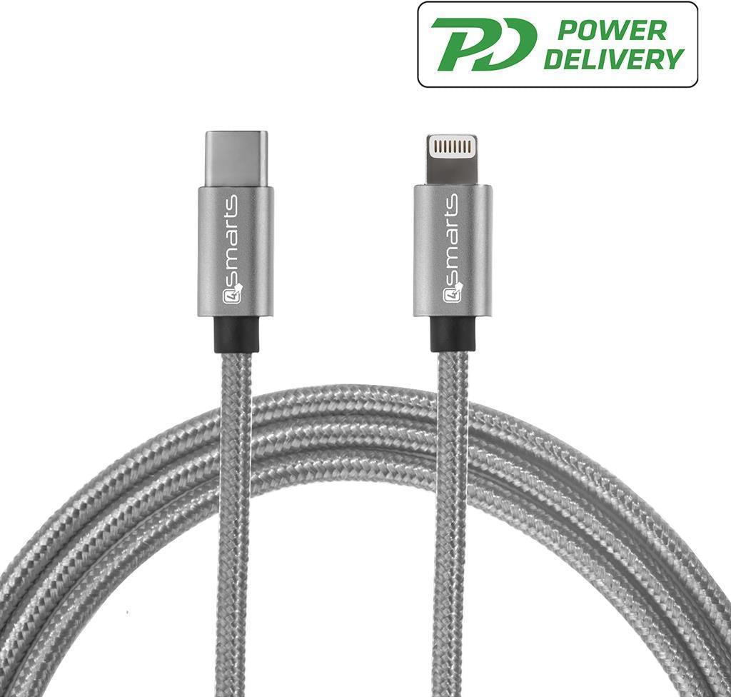 USB-C Кабел за iPhone и iPad с Бързо Зареждане, 4Smarts (Lightning) Power Delivery, Сив