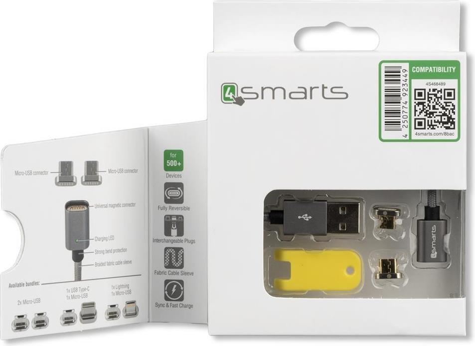 USB Кабел Магнитен, 4Smarts Gravitycord micro-USB 2pcs, Сив (6)