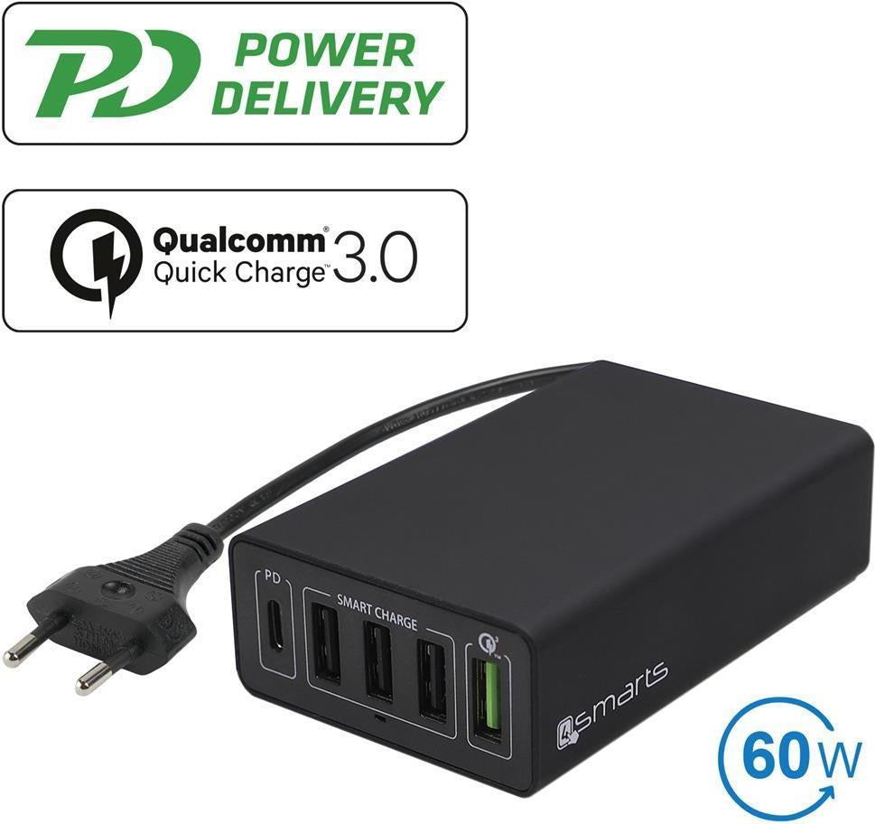 Бързо Зарядно Станция, 4Smarts 220v Voltplug Fast Charger/ Power Delivery PPS 60w, Черен